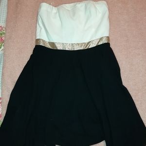 EXPRESS Black and white dress with gold waistline.